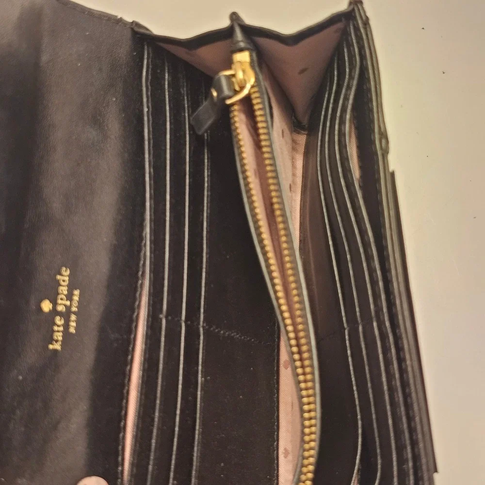 Kate Spade New York Black Quilted Leather Continental Wallet Gold Hardware